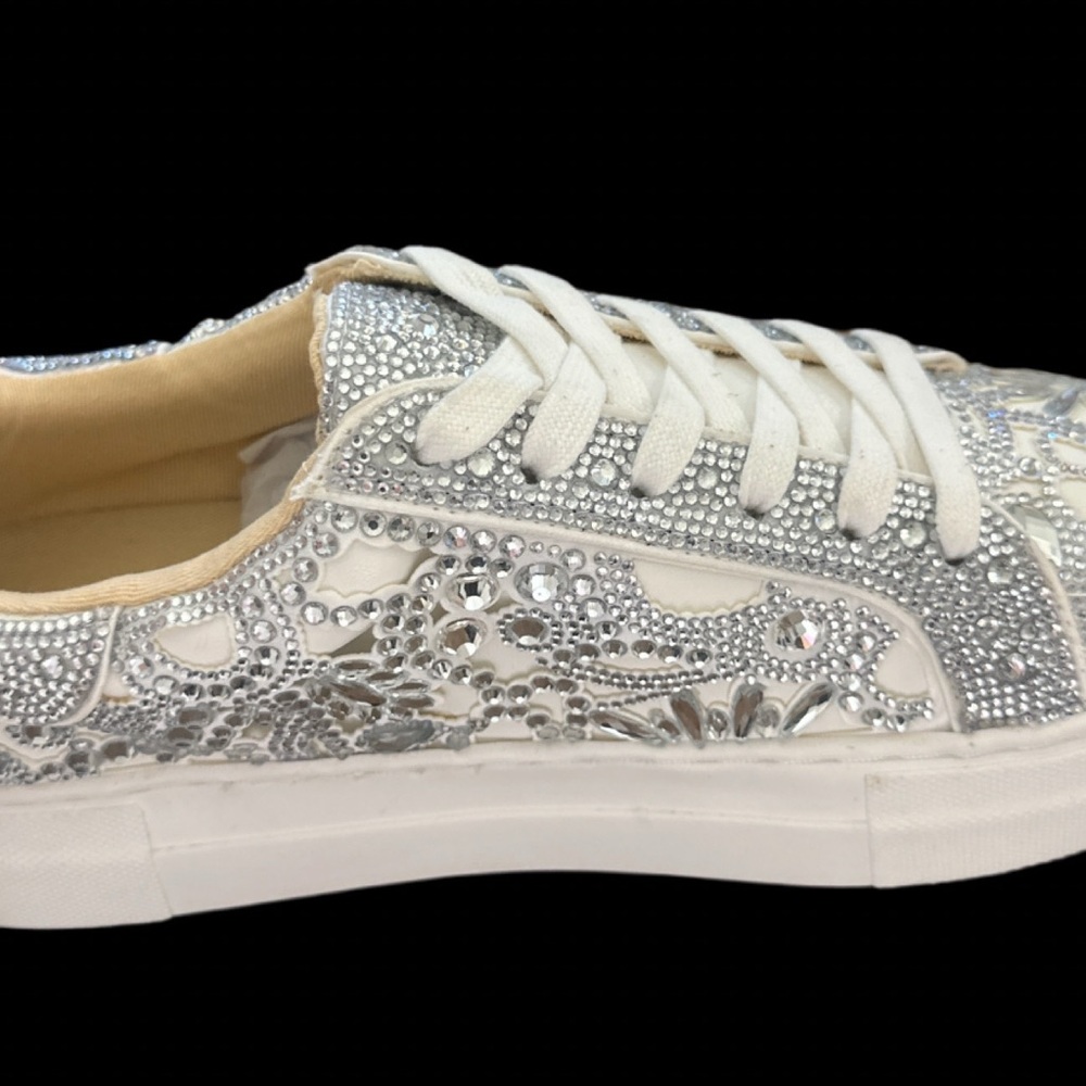 Betsey Johnson Rhinestone SB-Reily Sneakers white/silver 8.5 NWB - Picture 5 of 8